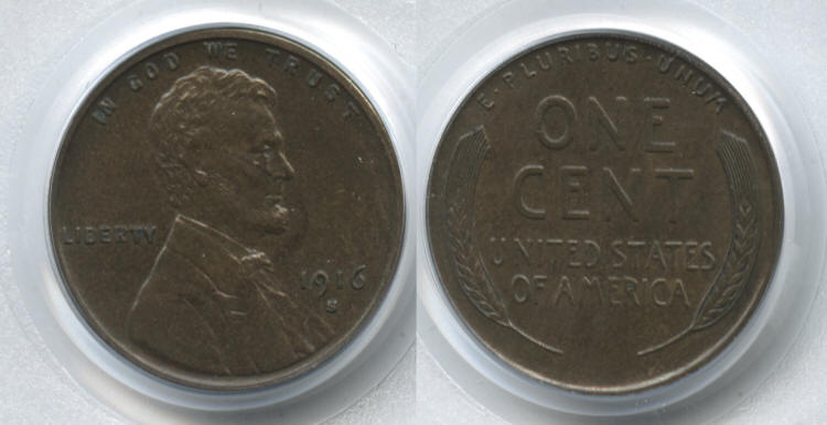 1916-S Lincoln Cent PCGS MS-61 Brown small